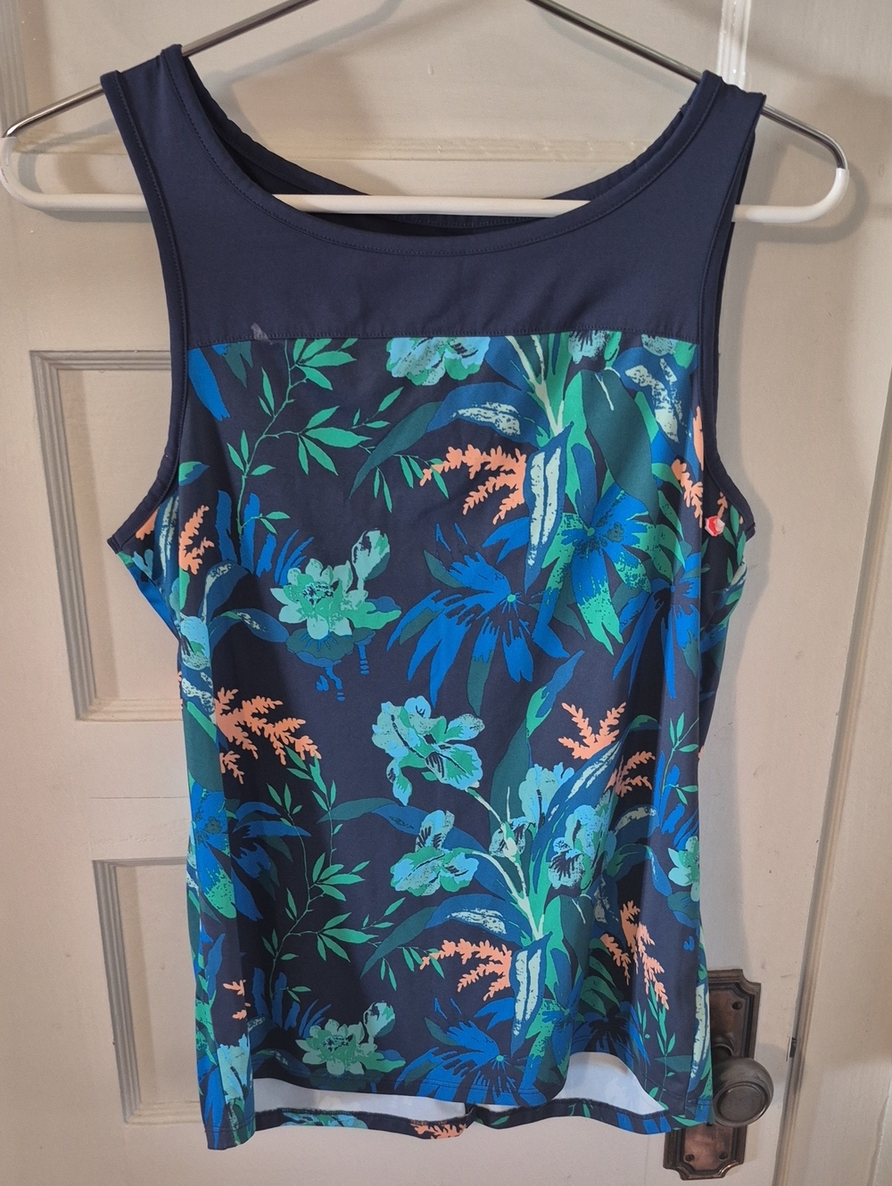 Columbia Navy Floral Tank Top with Blue, Teal & Coral Accents
